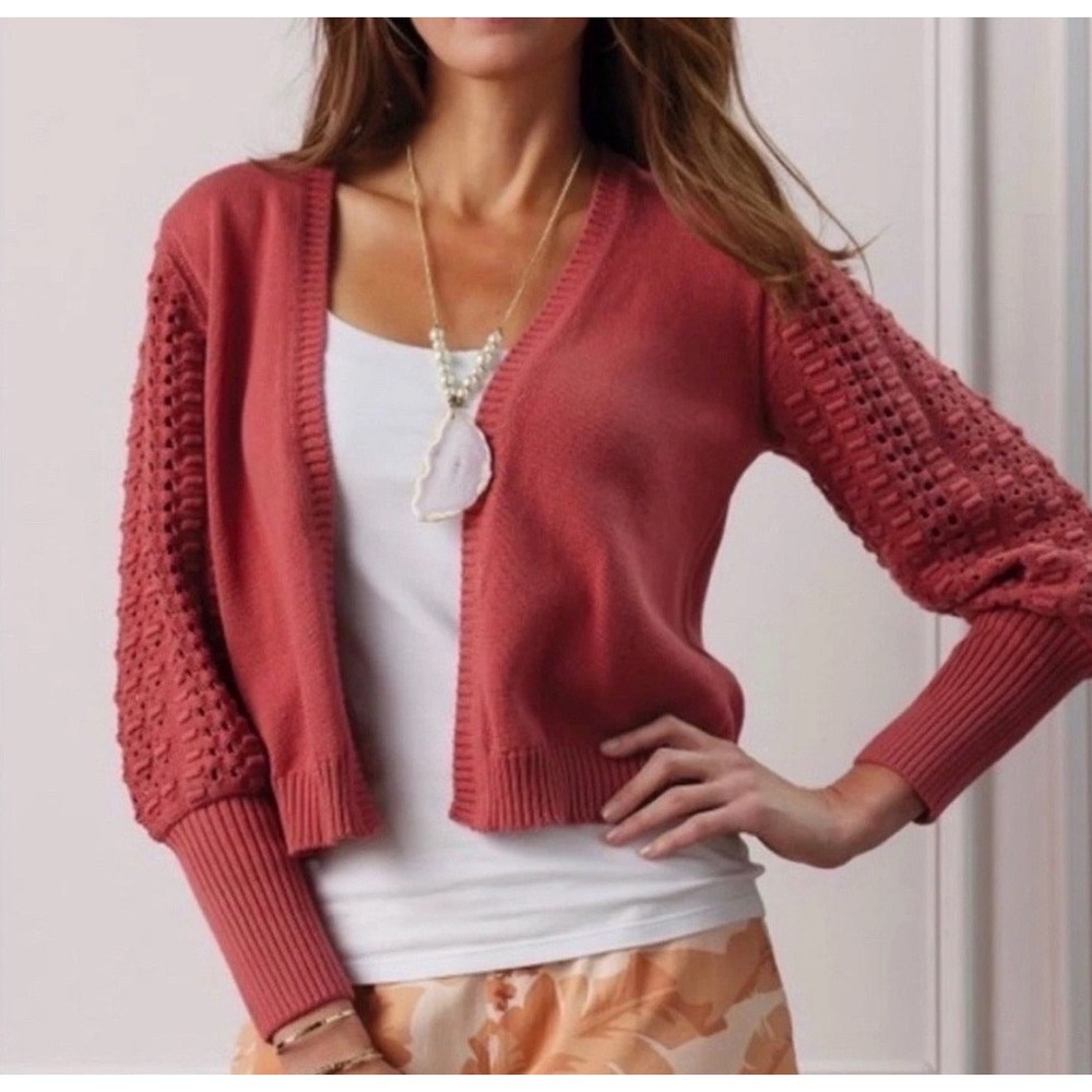 Soft Surroundings Hollyhock Open Front Textured Sleeve Cardigan Sweater XS